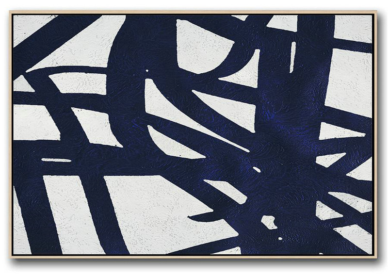 Horizontal Navy Painting Abstract Minimalist Art On Canvas,Large Wall Canvas Paintings #C2N6